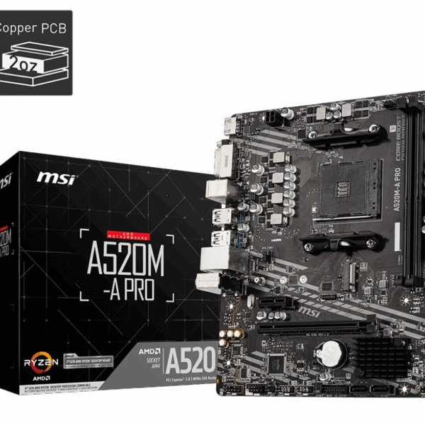 MSI A520M-A PRO DDR4 4600MHZ 1XHDMI 1XDVI 1XM.2 USB 3.2 MATX AM4 (AMD AM4 5000/4000 /3000 SERİSİ İLE UYUMLU)