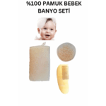 %100 Doğal Pamuk Bebek Banyo Lifi, Doğal Pamuklu Bebek Yüz Lifi, Bebek Limon Ağacı Ahşap Tarak Set