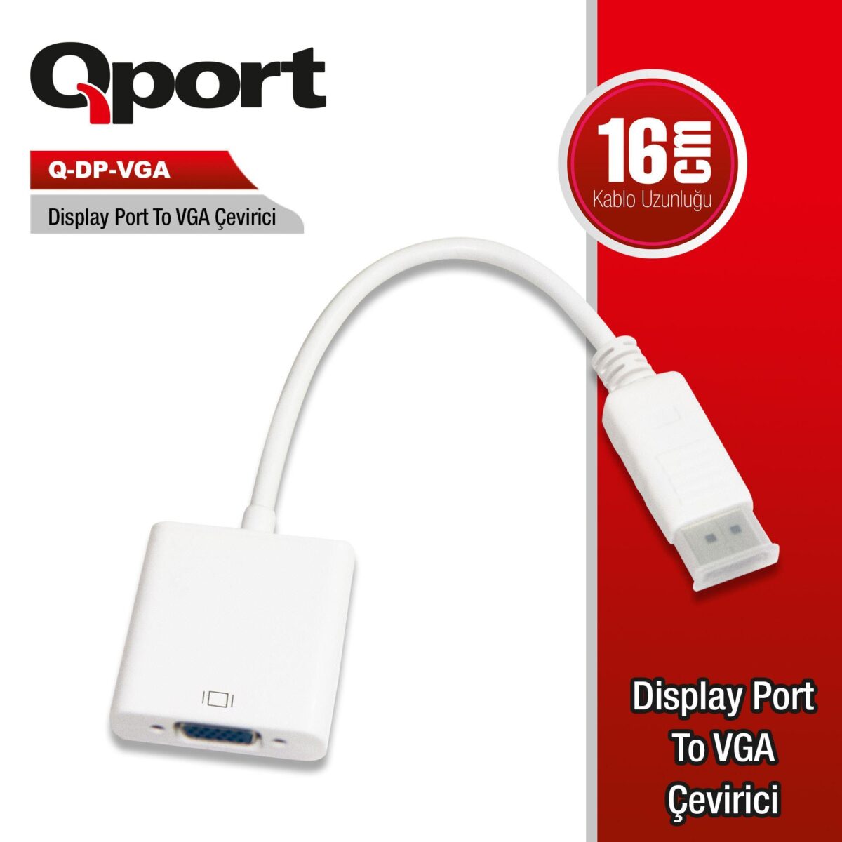 QPORT Q-DP-VGA DV DISPLAY PORT TO VGA DÖNÜŞTÜRÜCÜ - Görsel 1