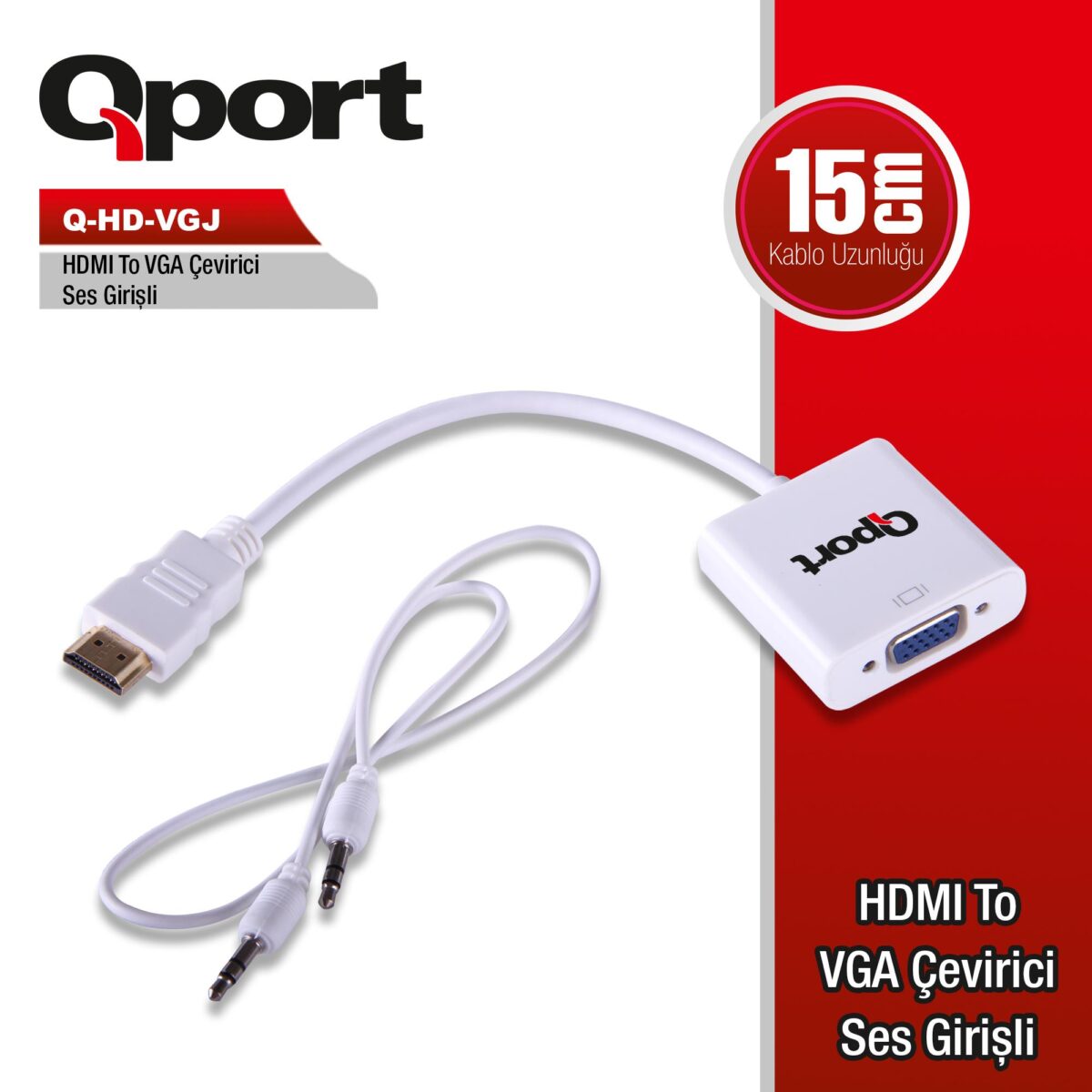QPORT Q-HD-VGJ  HDMI TO VGA CEVIRICI+ SES JACK - Görsel 1