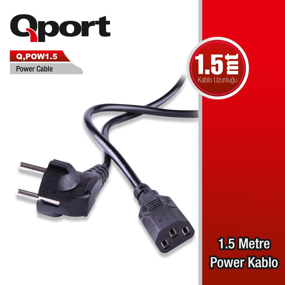QPORT Q-POW1.5 1.5M PC POWER KABLOSU - Görsel 1