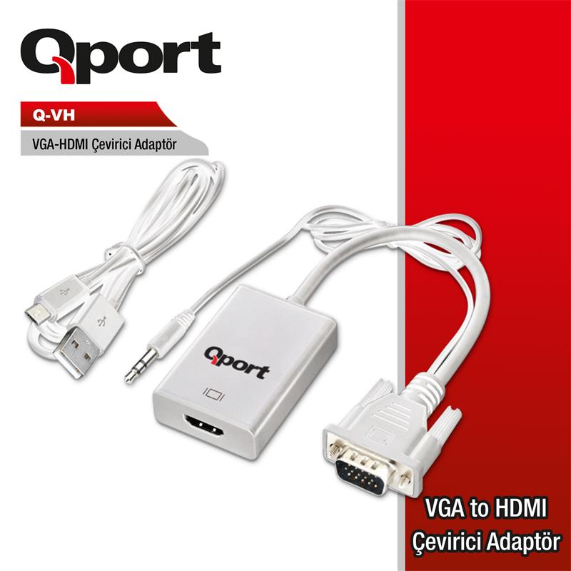 qport-q-vh-vga-to-hdmi-donu-20318_1 QPORT Q-VH VGA TO HDMI DÖNÜŞTÜRÜCÜ + SES KABLOSU (VGA+HDMI) - Görsel 1