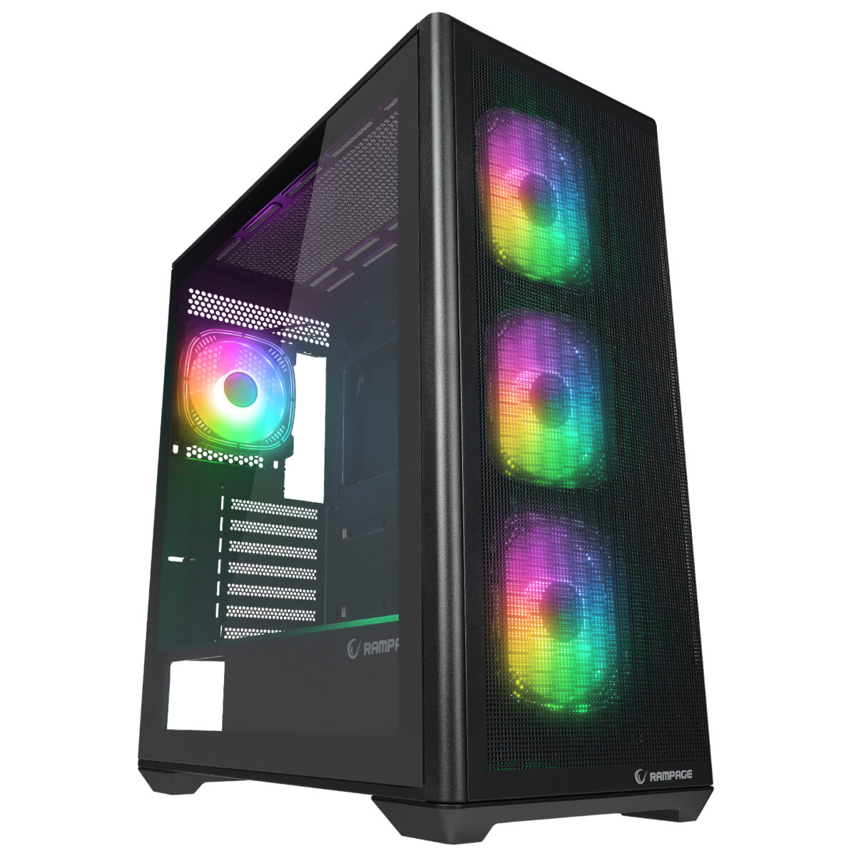 RAMPAGE VORTEX V3 TEMPERLİ CAM+MESH SIYAH 4xARGB FAN+HUB E-ATX Mid-T GAMING KASA - Görsel 1
