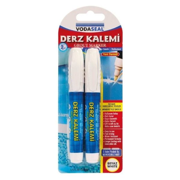 Vodaseal Çift Uçlu Su Bazlı Kokusuz Kalıcı Derz Kalemi Beyaz 2 Adet
